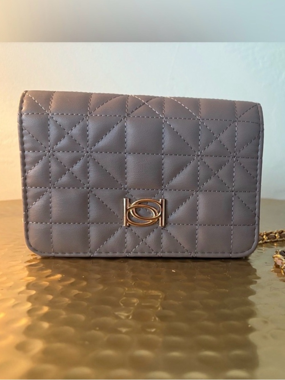Bebe Quilted Taupe Crossbody with Gold Chain Small New Without Tags